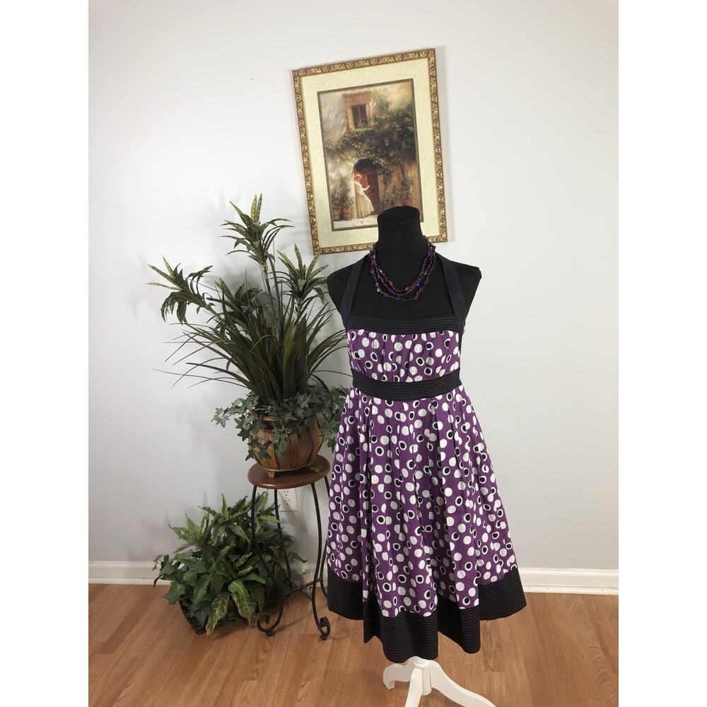 Liz Claiborne Women Fit Flare Dress 10P Halter Contrasting Trim Whimsigoth Boho